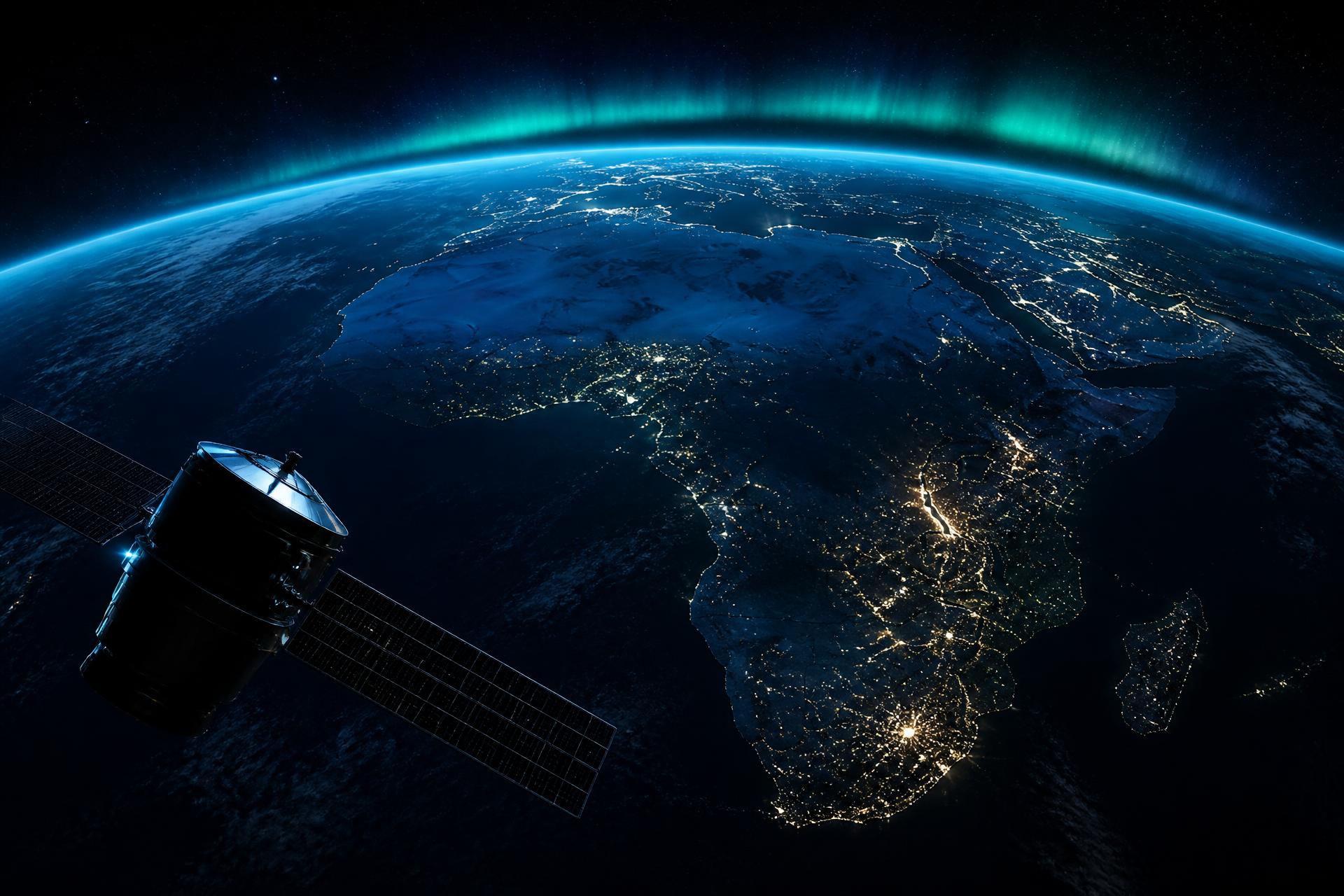 Satellite orbiting above the African continent